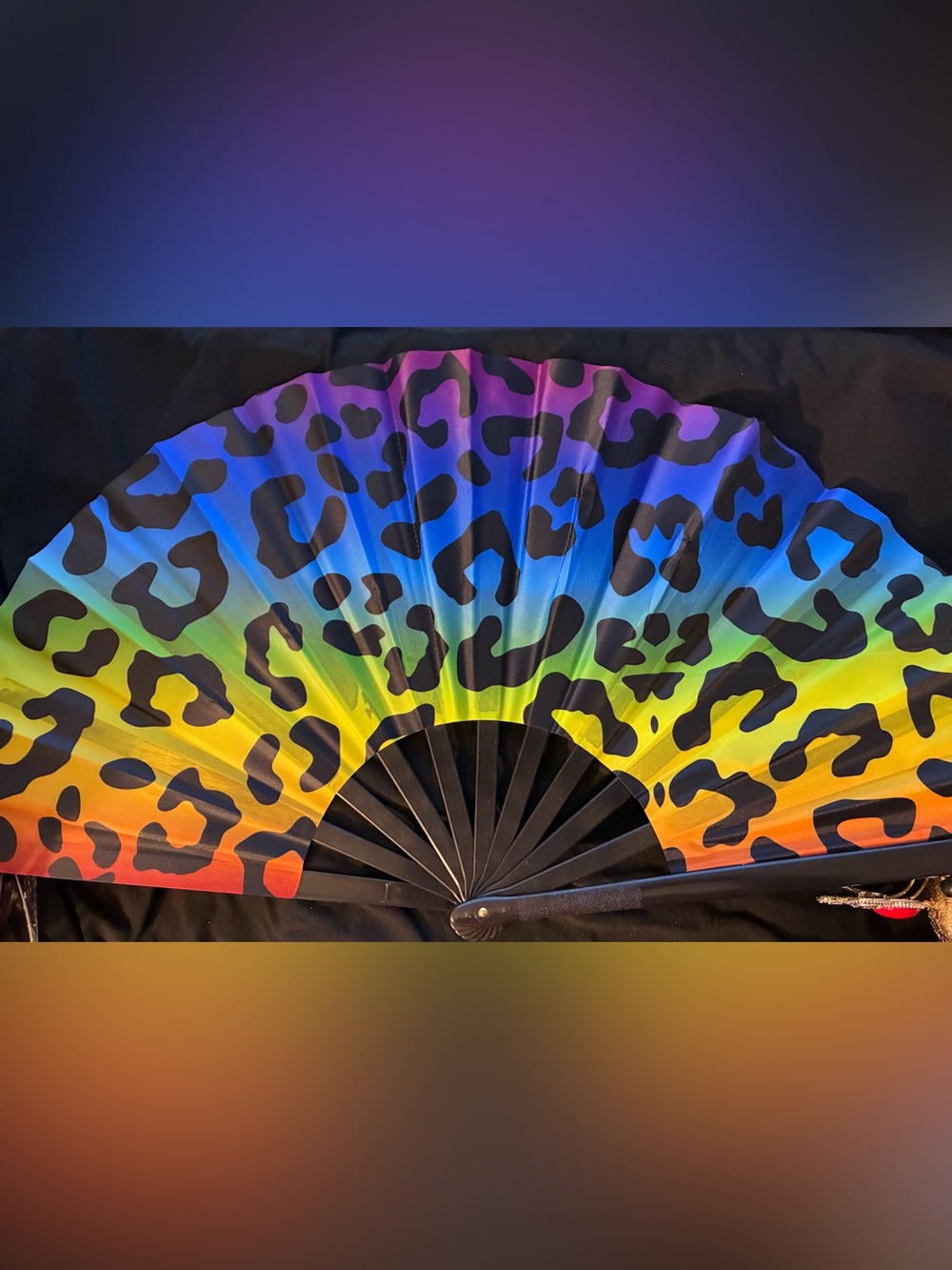 Colorful Rainbow Leopard Print Folding Fan - Black Frame